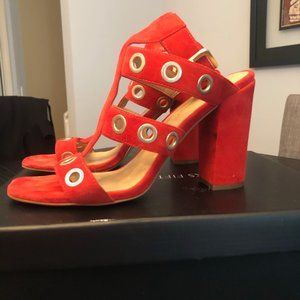 Red Suede Block Heel Sandal